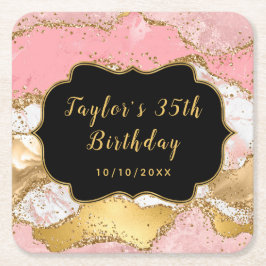 Porta-copo De Papel Quadrado Sequências Douradas e cor-de-rosa agitam o anivers
