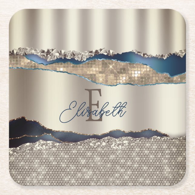 Porta-copo De Papel Quadrado Sequências Legais de Agatos Azuis de Indigo (Frente)