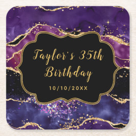 Porta-copo De Papel Quadrado Sequências Roxas Escuras e Douradas Agitam Anivers