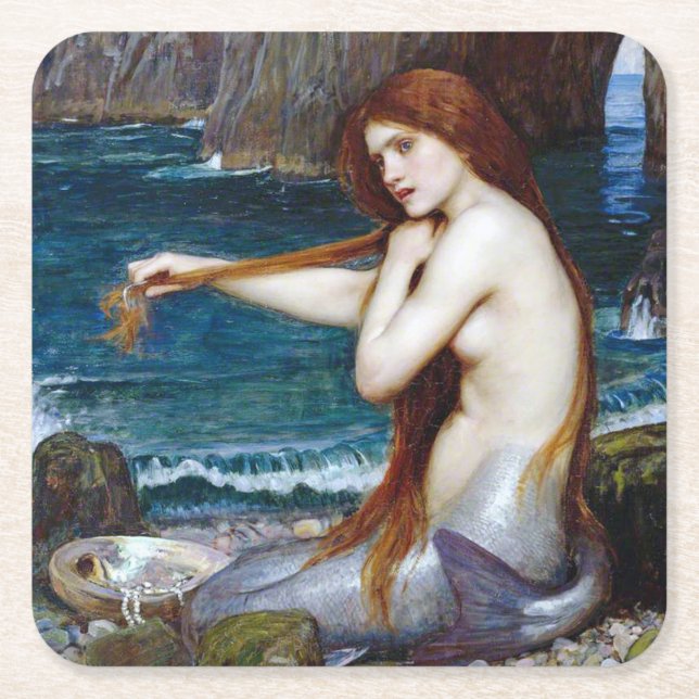 Porta-copo De Papel Quadrado Sereia, John William Waterhouse (Frente)