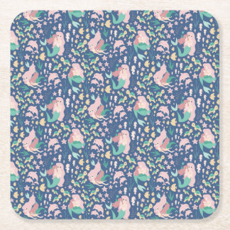 Porta-copo De Papel Quadrado Sereia Mãe Filha Ligando A Versão Escura Do Oceano