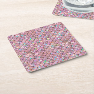 Porta-copo De Papel Quadrado Sereia Rosa Espalha Peixes Holográficos Elegantes