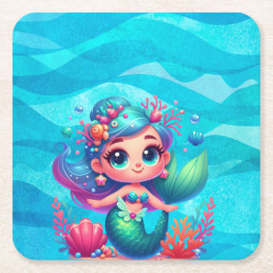 Porta-copo De Papel Quadrado Sereia submarina, branca