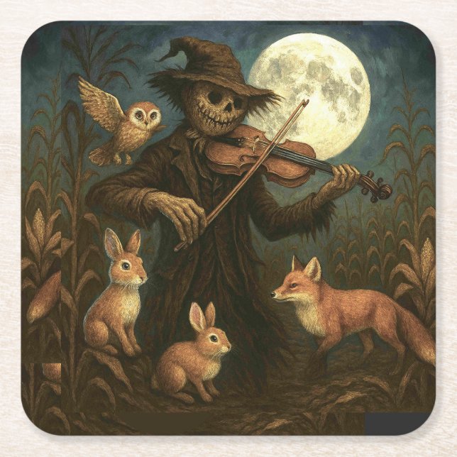 Porta-copo De Papel Quadrado Serenata de espantalho de lua (Frente)