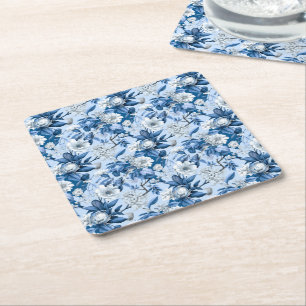 Porta-copo De Papel Quadrado Série Chinoserie Azul e Branco Design 3