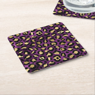 Porta-copo De Papel Quadrado Série de Design Leopardo Roxo e Dourado 1