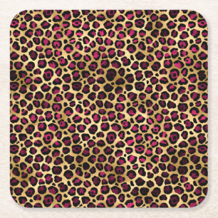 Porta-copo De Papel Quadrado Série Leopard Burgundy e Dourada Design 2