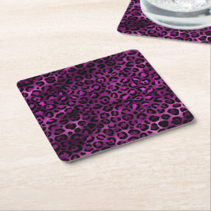 Porta-copo De Papel Quadrado Série Leopardo Roxo e Dourada Design 3