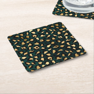 Porta-copo De Papel Quadrado Série Teal e Gold Leopard Design 1