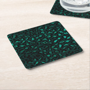 Porta-copo De Papel Quadrado Série Teal e Gold Leopard Design 4
