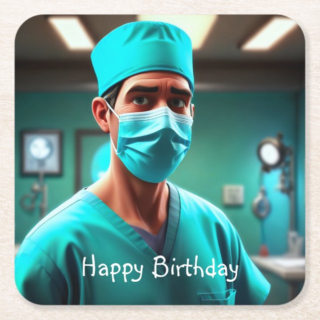 Porta-copo De Papel Quadrado Sério aniversário do cirurgião (Frente)