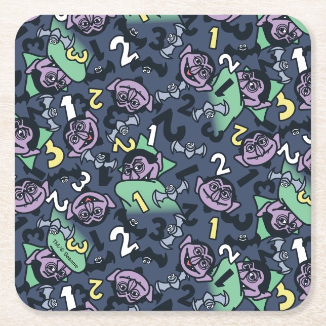 Porta-copo De Papel Quadrado Sésamo Sésamo | Conde von Count Doodle Pattern (Frente)