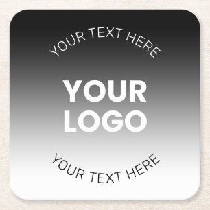 Porta-copo De Papel Quadrado Seu Logotipo   Gradiente Preto e Branco Editável M