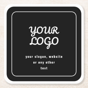 Porta-copo De Papel Quadrado Seu Logotipo & Slogan ou outro texto Preto & Bra