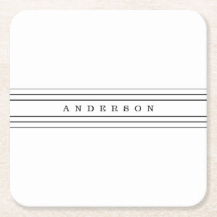 Porta-copo De Papel Quadrado Seu Texto Personalizado & Listras Modernas   Preto