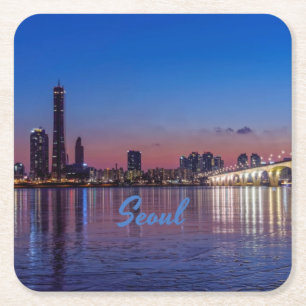 Porta-copo De Papel Quadrado Seul Capital da Coreia do Sul - Skyline