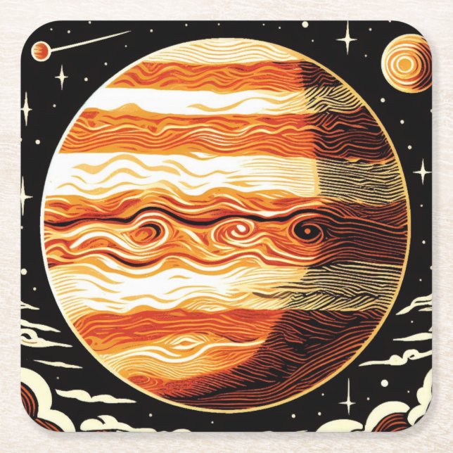 Porta-copo De Papel Quadrado SF Júpiter Woodcut 3 (Frente)