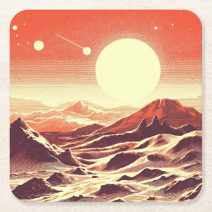 Porta-copo De Papel Quadrado SF Mars Landscape Woodcut 2