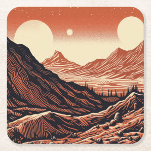 Porta-copo De Papel Quadrado SF Mars Landscape Woodcut 4