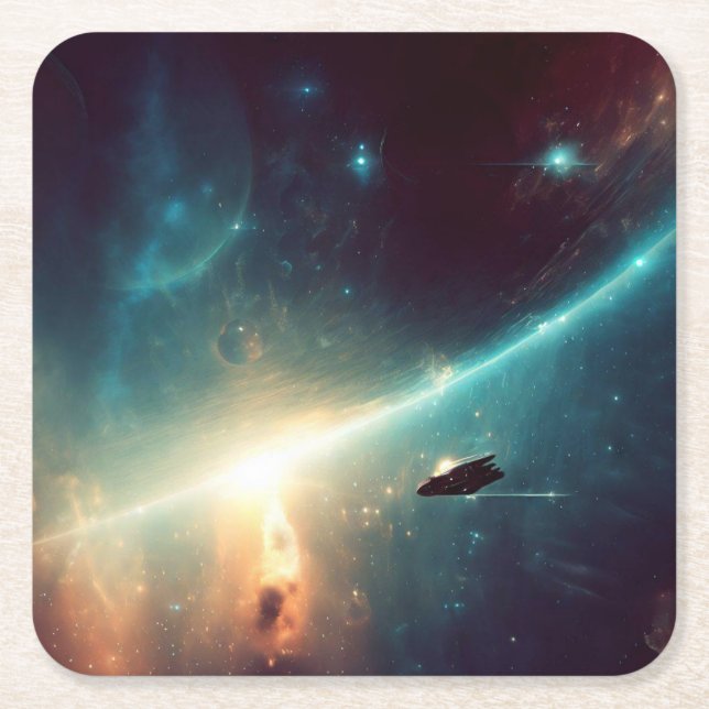 Porta-copo De Papel Quadrado SF - Ópera Espacial 2 (Frente)