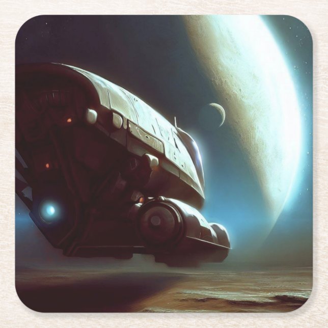 Porta-copo De Papel Quadrado SF Orbiting Spaceship 1 (Frente)