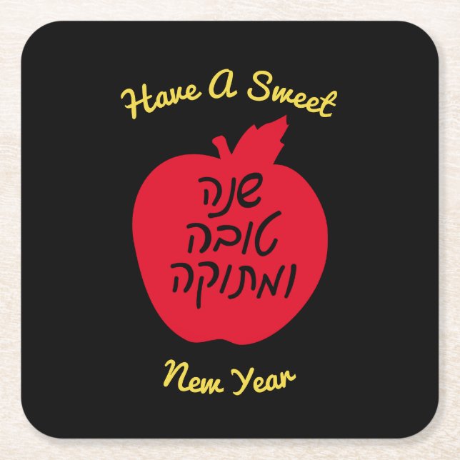 Porta-copo De Papel Quadrado Shanah Tovah Apple Personalizada (Frente)