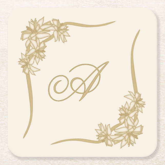 Porta-copo De Papel Quadrado Sheer Poinsettia Lace Monograma (Frente)