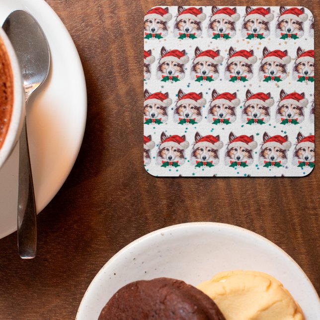 Porta-copo De Papel Quadrado Sheltie Dog Breed Natal Stars (Criador carregado)