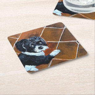 Porta-copo De Papel Quadrado Shih Tzu no Terrace Painting de Alfred Fox