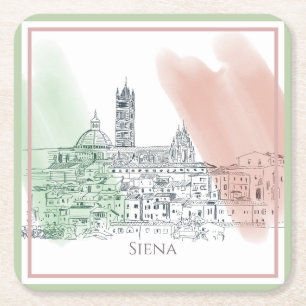Porta-copo De Papel Quadrado Siena Itália Tower e italiana Flag Colors Sketch