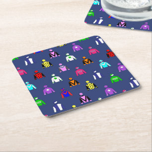 Porta-copo De Papel Quadrado Silas de Jockey com Corrida de Cavalo em Azul Mari