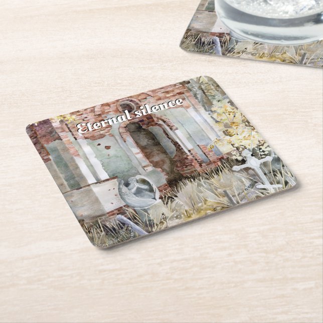 Porta-copo De Papel Quadrado Silêncio eterno no cemitério (Inclinado)