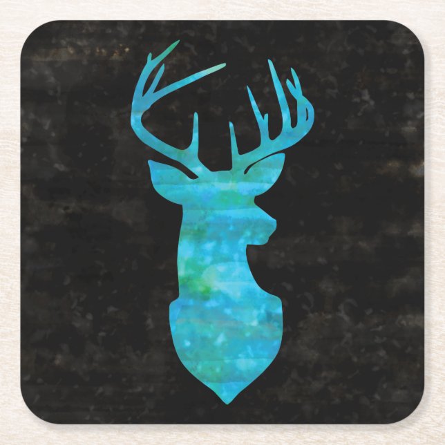 Porta-copo De Papel Quadrado Silhouette de Veado Azul (Frente)