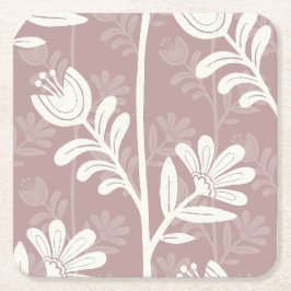 Porta-copo De Papel Quadrado Silhueta floral de marfim G 4