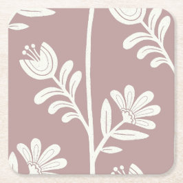 Porta-copo De Papel Quadrado Silhueta floral de marfim XL 3