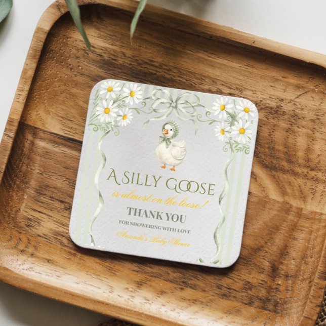 Porta-copo De Papel Quadrado Silly Goose Sage Green Gender Neutral Baby Shower (Criador carregado)