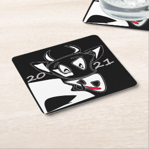 Porta-copo De Papel Quadrado Símbolo Bull Ano Novo 2021 Calendário chinês preto