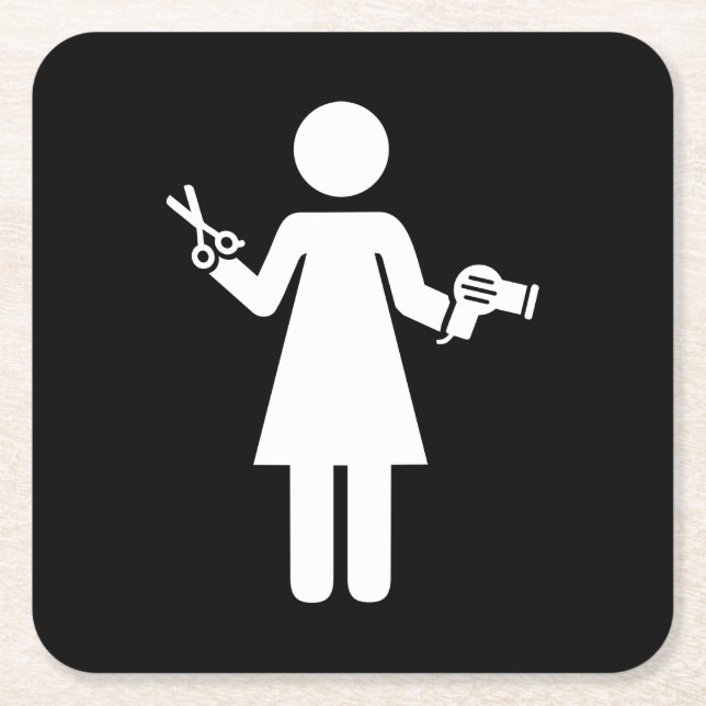 Porta-copo De Papel Quadrado Símbolo de cabeleireiro (Frente)