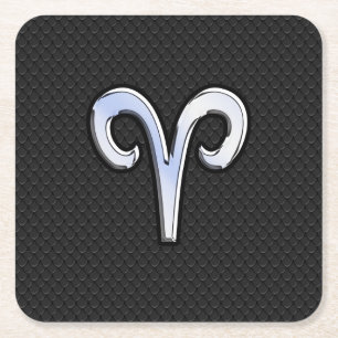 Porta-copo De Papel Quadrado Símbolo de Cromo Silver Como Aries Zodiodato