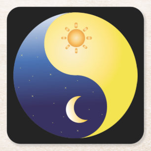 Porta-copo De Papel Quadrado Símbolo de desenho animado Sun e Moon, Yin e Yang
