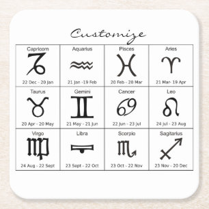 Porta-copo De Papel Quadrado Símbolo Dom Zodíaco Calendário de Astrologia Th