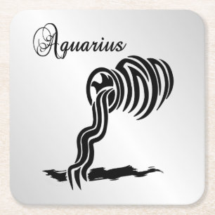 Porta-copo De Papel Quadrado Símbolo e Símbolo de Aquarius Zodiac