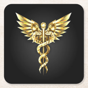 Porta-copo De Papel Quadrado Símbolo Poligonal Dourado Caduceu