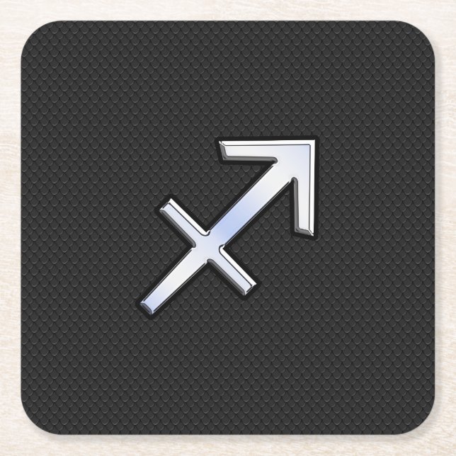 Porta-copo De Papel Quadrado Símbolo Zodíaco Sagitário na pele de cobra preto (Frente)