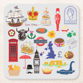 Porta-copo De Papel Quadrado Símbolos britânicos do Reino Unido