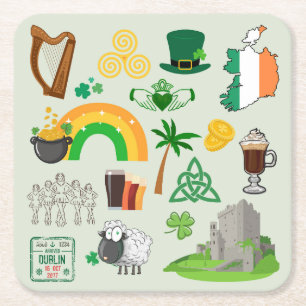 Porta-copo De Papel Quadrado Símbolos da Irlanda