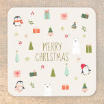 Porta-copo De Papel Quadrado Símbolos de Natal bonitos<br><div class="desc">Design de natal bonitinho com símbolos de natureza desenhados à mão,  neves,  névoa,  névoa.</div>