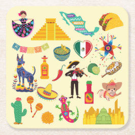 Porta-copo De Papel Quadrado Símbolos do México