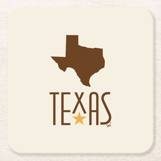 Porta-copo De Papel Quadrado Símbolos do Texas, Estado do Texas, castanho (Frente)