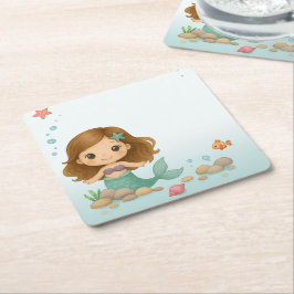 Porta-copo De Papel Quadrado Simple cute little mermaid
